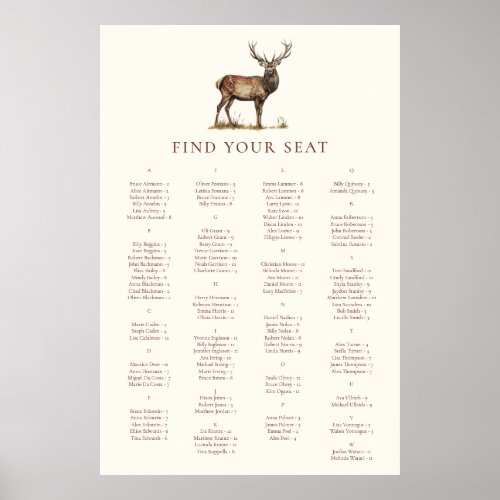 Elegant Deer Stag Hunting Party Seating Chart