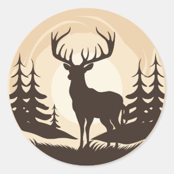 Elegant Deer Wildlife Forest Silhouette Minimalist Classic Round Sticker by ReligiousStore at Zazzle