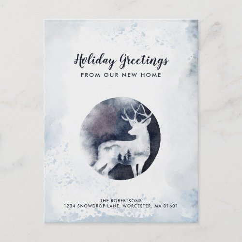 Elegant Deer Winter Scene Holiday Moving Announcement Postcard