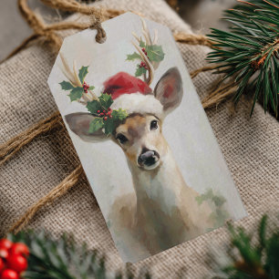 Elegant Deer with Santa Hat Christmas Gift Tags