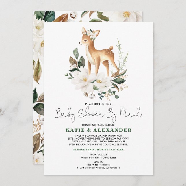 Elegant Deer Woodland Fawn Baby Shower By Mail Invitation (Front/Back)