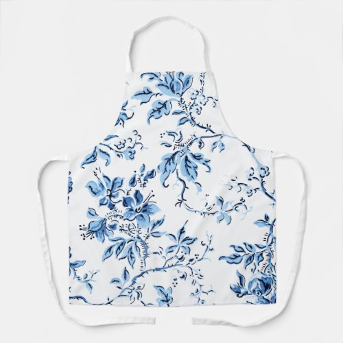 Elegant Delft Blue and White Floral Apron