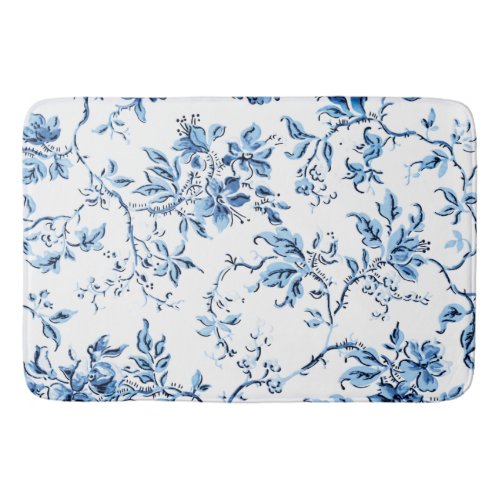 Elegant Delft Blue and White Floral Bath Mat