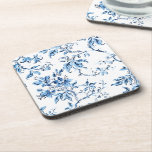 Elegant Delft Blue and White Floral Beverage Coaster<br><div class="desc">Elegantly drawn classic and clean floral featuring delicate Delft blue vines,  flowers and curving branches on white background.</div>