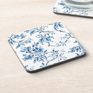 Elegant Delft Blue and White Floral Beverage Coaster