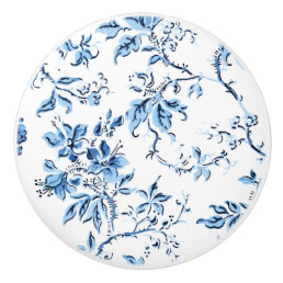 Elegant Delft Blue and White Floral Ceramic Knob
