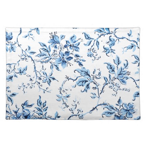 Elegant Delft Blue and White Floral Cloth Placemat