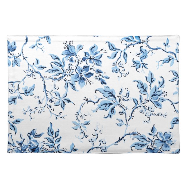 Elegant Delft Blue and White Floral Cloth Placemat (Front)