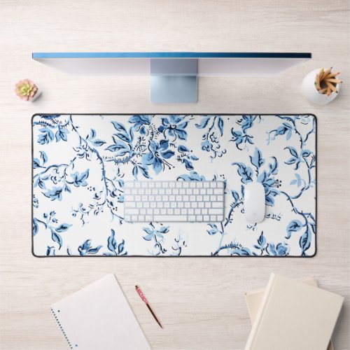Elegant Delft Blue and White Floral Desk Mat