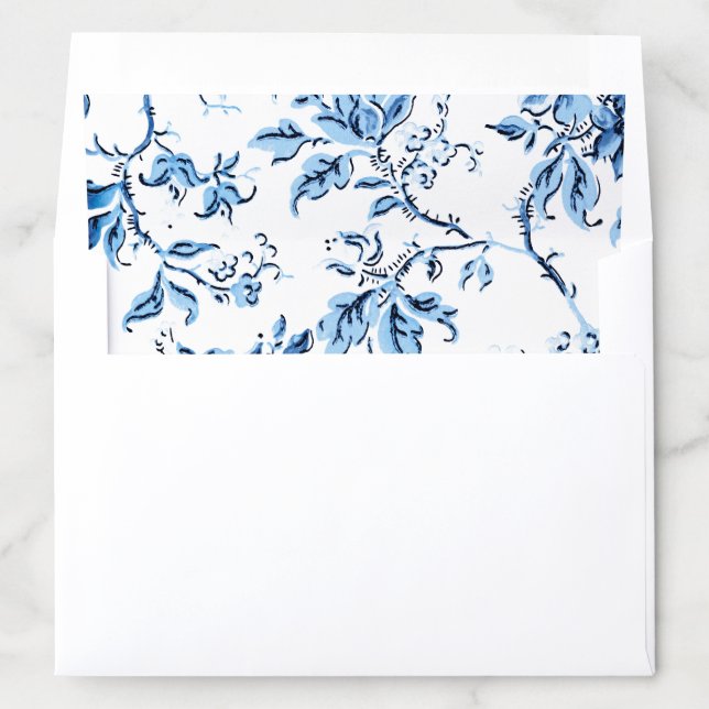 Elegant Delft Blue and White Floral Envelope Liner (In Envelope)