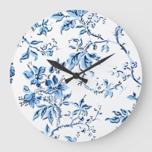 Elegant Delft Blue and White Floral Large Clock