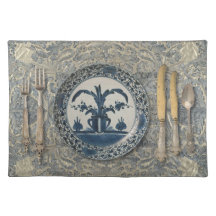 Elegant Delft Blue Fabric Placemat