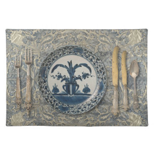 Elegant Delft Blue Fabric Placemat