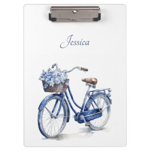 Elegant Delft Blue Floral Bicycle Personalized Clipboard