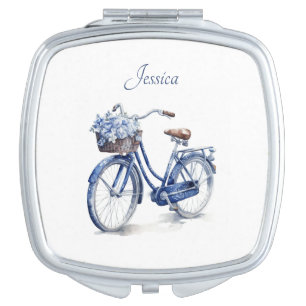 Elegant Delft Blue Floral Bicycle Personalized Compact Mirror