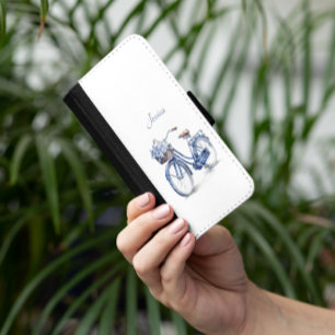 Elegant Delft Blue Floral Bicycle Personalized iPhone 8/7 Wallet Case