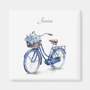 Elegant Delft Blue Floral Bicycle Personalized Magnet