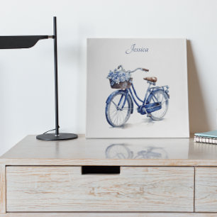 Elegant Delft Blue Floral Bicycle Personalized Metal Print