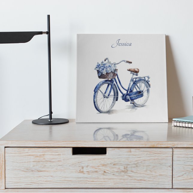 Elegant Delft Blue Floral Bicycle Personalized Metal Print (Creator Uploaded)