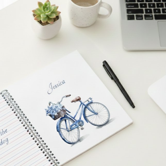 Elegant Delft Blue Floral Bicycle Personalized Notebook (Creator Uploaded)