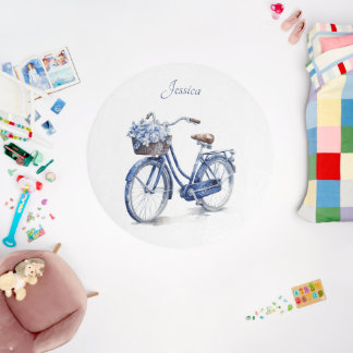 Elegant Delft Blue Floral Bicycle Personalized Outdoor Rug