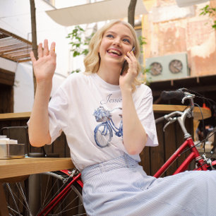 Elegant Delft Blue Floral Bicycle Personalized T-Shirt