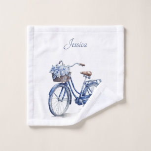 Elegant Delft Blue Floral Bicycle Personalized Wash Cloth