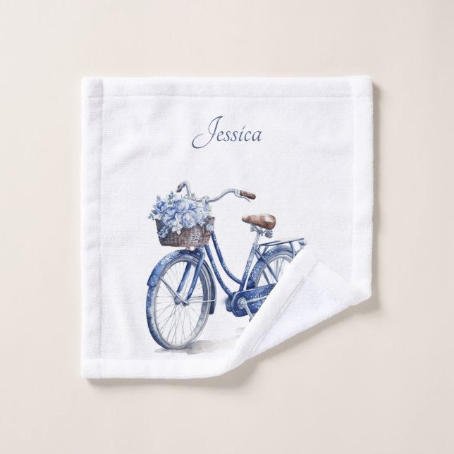 Elegant Delft Blue Floral Bicycle Personalized Wash Cloth (Wash Cloth)