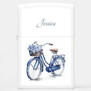 Elegant Delft Blue Floral Bicycle Personalized Zippo Lighter