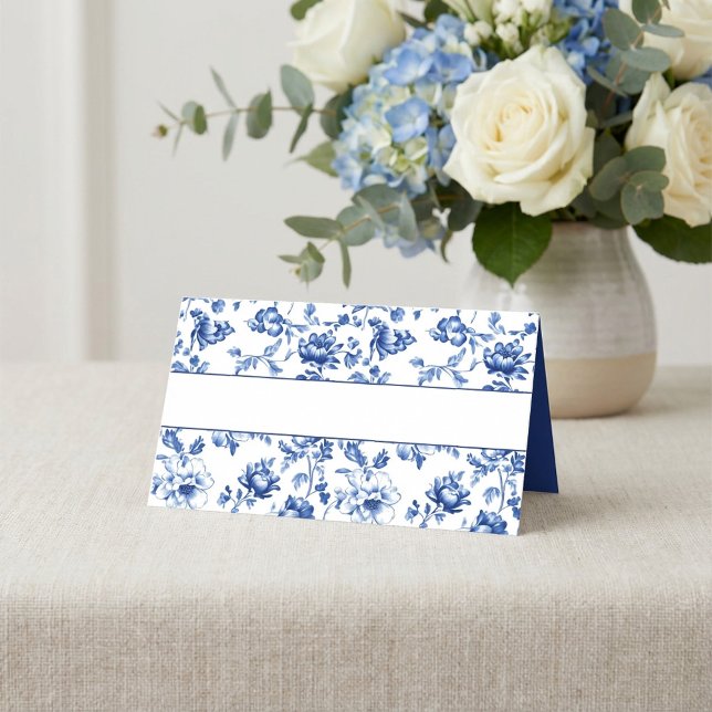 Elegant delftware Floral style Border Name Place Card (Elegant delftware Floral style Border Name Place Card.)