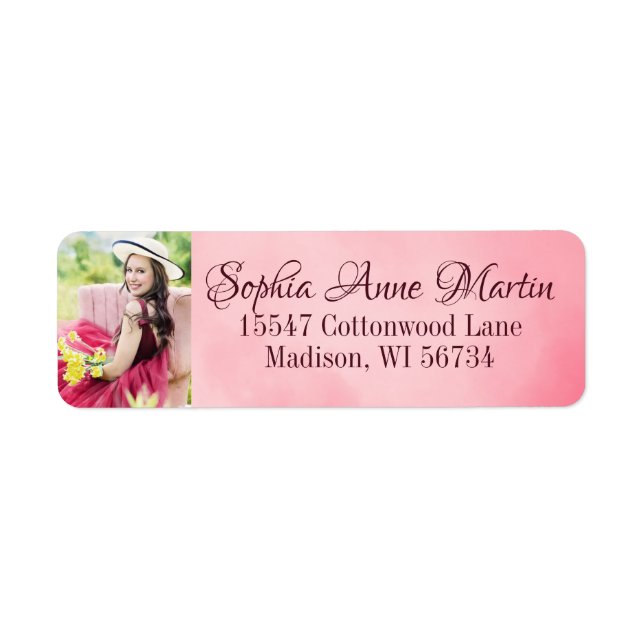Elegant Delicate and Feminine Pink Photo Address Label (Front)