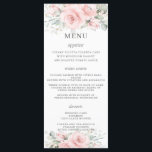 Elegant Delicate Blush Pink Floral Wedding Menu<br><div class="desc">Designed to co-ordinate with our Blossoms wedding collection, this elegant wedding menu features a beautiful delicate watercolor blush pink roses and dainty greenery foliage. Personalize it with your wedding details easily and quickly, simply press the customise it button to further re-arrange and format the style and placement of the text....</div>