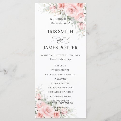 Elegant Delicate Blush PInk Floral Wedding Program