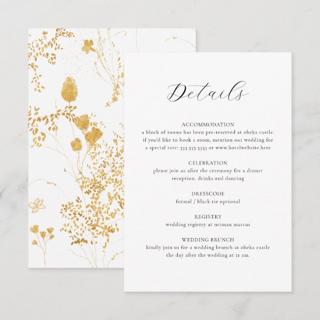 Elegant Delicate Floral Calligraphy Wedding Detail Enclosure Card (Front/Back)