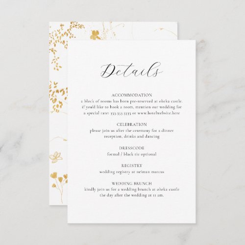 Elegant Delicate Floral Calligraphy Wedding Detail Enclosure Card