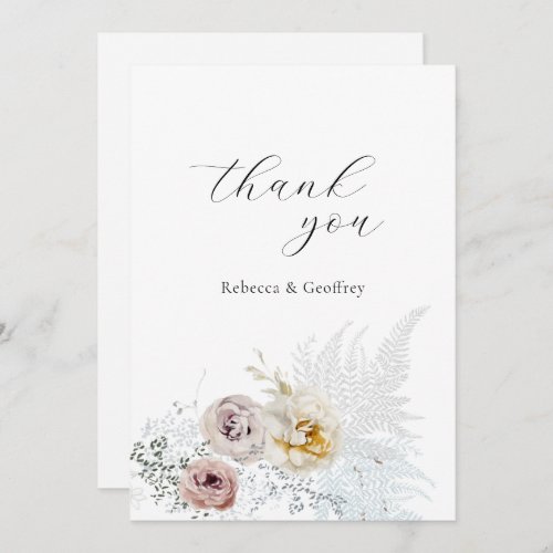 Elegant Delicate Floral Calligraphy Wedding Photo Thank You Card