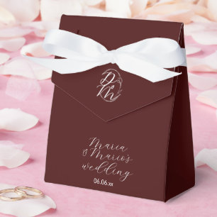 Elegant Delicate Floral Wedding Logo Deep Burgundy Favor Boxes