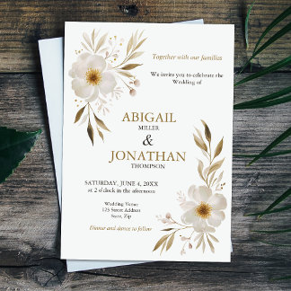 Elegant Delicate Floral White Rose Wedding Invitation