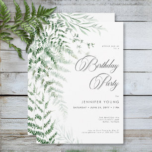 Elegant Delicate Greenery Ferns Birthday Invitation