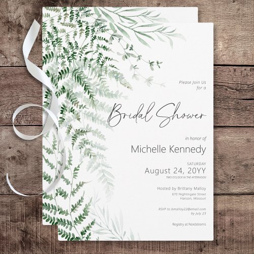 Elegant Delicate Greenery Ferns Bridal Shower Invitation