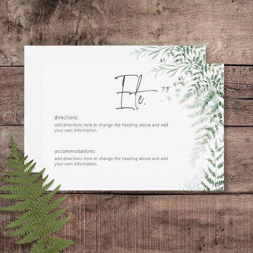 Elegant Delicate Greenery Ferns Wedding Details Enclosure Card