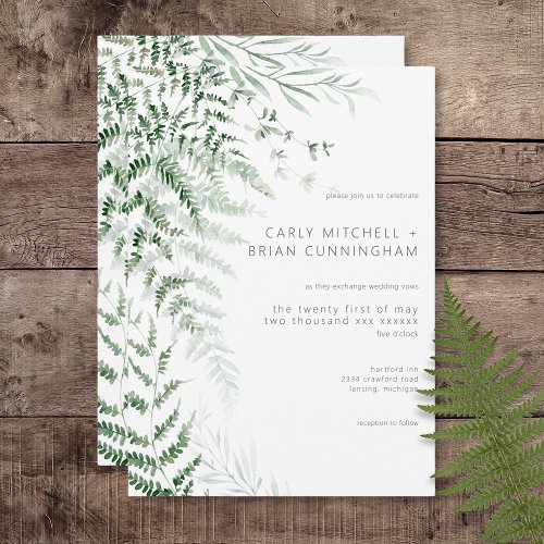 Elegant Delicate Greenery Ferns Wedding Invitation