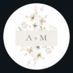 Elegant Delicate Pressed Floral Monogram Wedding Classic Round Sticker<br><div class="desc">This elegant & simple wedding round sticker features beautiful hand-painted watercolor blush pink,  dusty blue,  and sage green pressed flowers with gray typography & script. (This is part of the Delicate Pressed Florals collection that can be viewed by clicking on the above link.)</div>