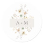 Elegant Delicate Pressed Floral Monogram Wedding Classic Round Sticker