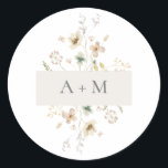 Elegant Delicate Pressed Floral Monogram Wedding Classic Round Sticker<br><div class="desc">This elegant & simple wedding round sticker features beautiful hand-painted watercolor blush pink,  dusty blue,  and sage green pressed flowers with gray typography & script. (This is part of the Delicate Pressed Florals collection that can be viewed by clicking on the above link.)</div>