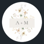 Elegant Delicate Pressed Floral Monogram Wedding Classic Round Sticker<br><div class="desc">This elegant & simple wedding round sticker features beautiful hand-painted watercolor blush pink,  dusty blue,  and sage green pressed flowers with gray typography & script. (This is part of the Delicate Pressed Florals collection that can be viewed by clicking on the above link.)</div>