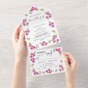 Elegant Delicate Purple Orchids Bohemian Botanical All In One Invitation