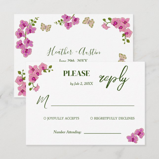 Elegant Delicate Purple Orchids Bohemian RSVP Card (Front/Back)