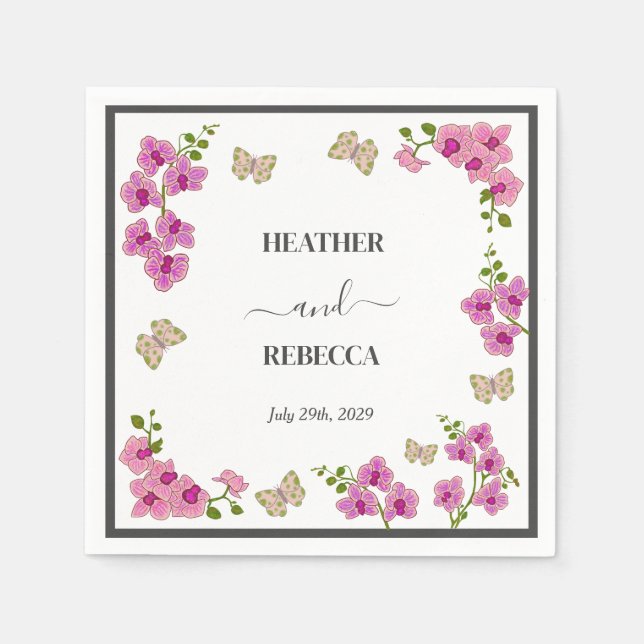 Elegant Delicate Purple Orchids Bohemian Wedding Napkins (Front)