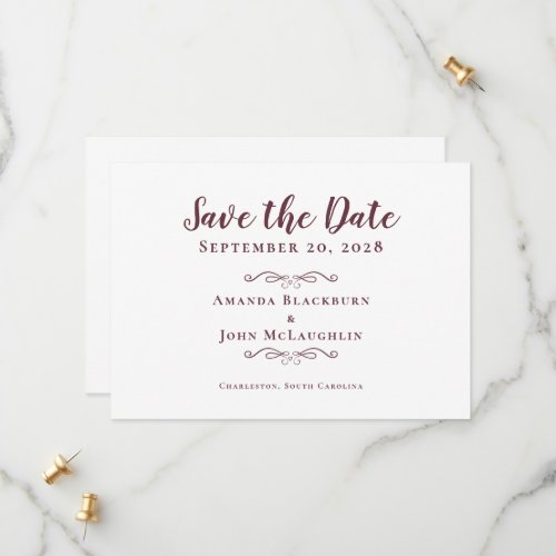 Elegant Delicate Romantic Calligraphy Burgundy Red Save The Date